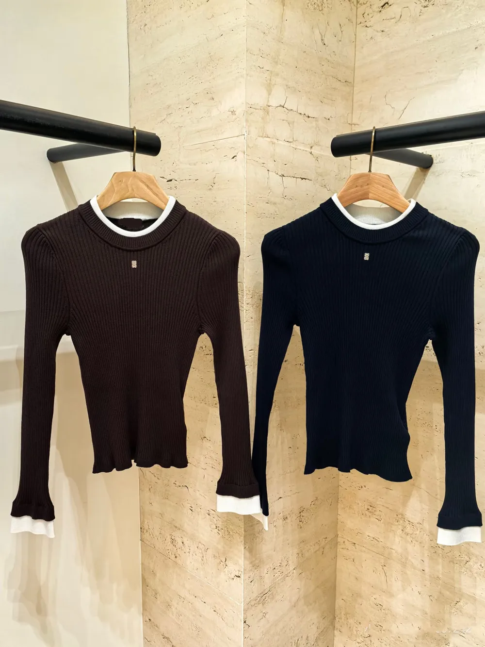 سترة محبوكة أنيقة بأكمام طويلة باللون الأزرق الداكن، إصدار راقي بقصة ضيقة، قطعة متعددة الاستخدامات بأسلوب فرنسي وياقة مستديرة... #5