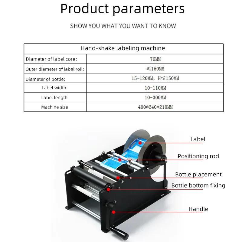 Manual round Bottle Labeling Machine Hand Crank Cylindrical Jar Can Tube Label Applicator with Handle Simple Labeling Tool