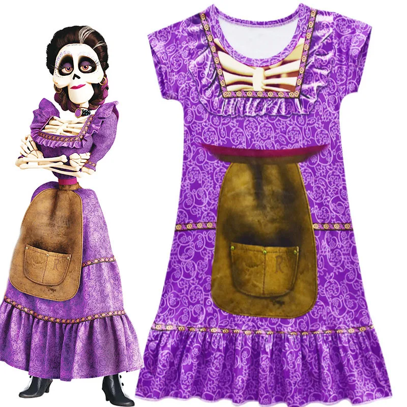 CoCo Mama Imelda Cosplay Costume Girls Skeleton Dresse Music Dreaming Around Halloween Party Fancy Dress For Kids Purple