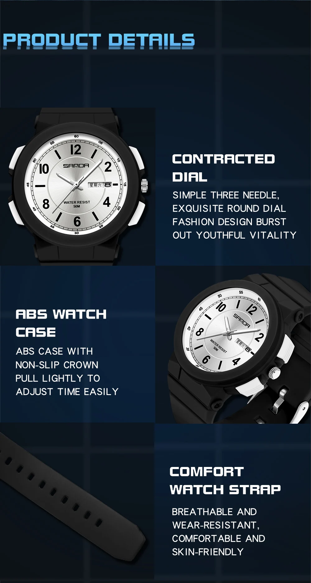 2024 New Fashion Sanda Top Brand Casual Women\'s Man Unisex Dual Calendar Student Watches Waterproof Quartz Relogio Feminino