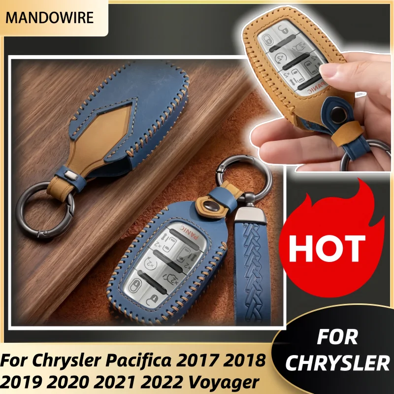 Leather Car Case Key Cover Keychain Smart Remote Protector Accessories for Chrysler Voyager Pacifica Touring Limited 2017-2024