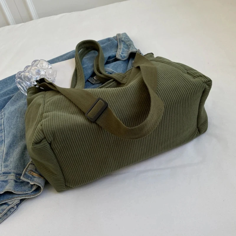 Modische gestreifte Samthandtasche, einfacher Stil, Cord-Umhängetasche, einfarbig, große Kapazität, Pendler-Damen-Einkaufstasche – Detail 21