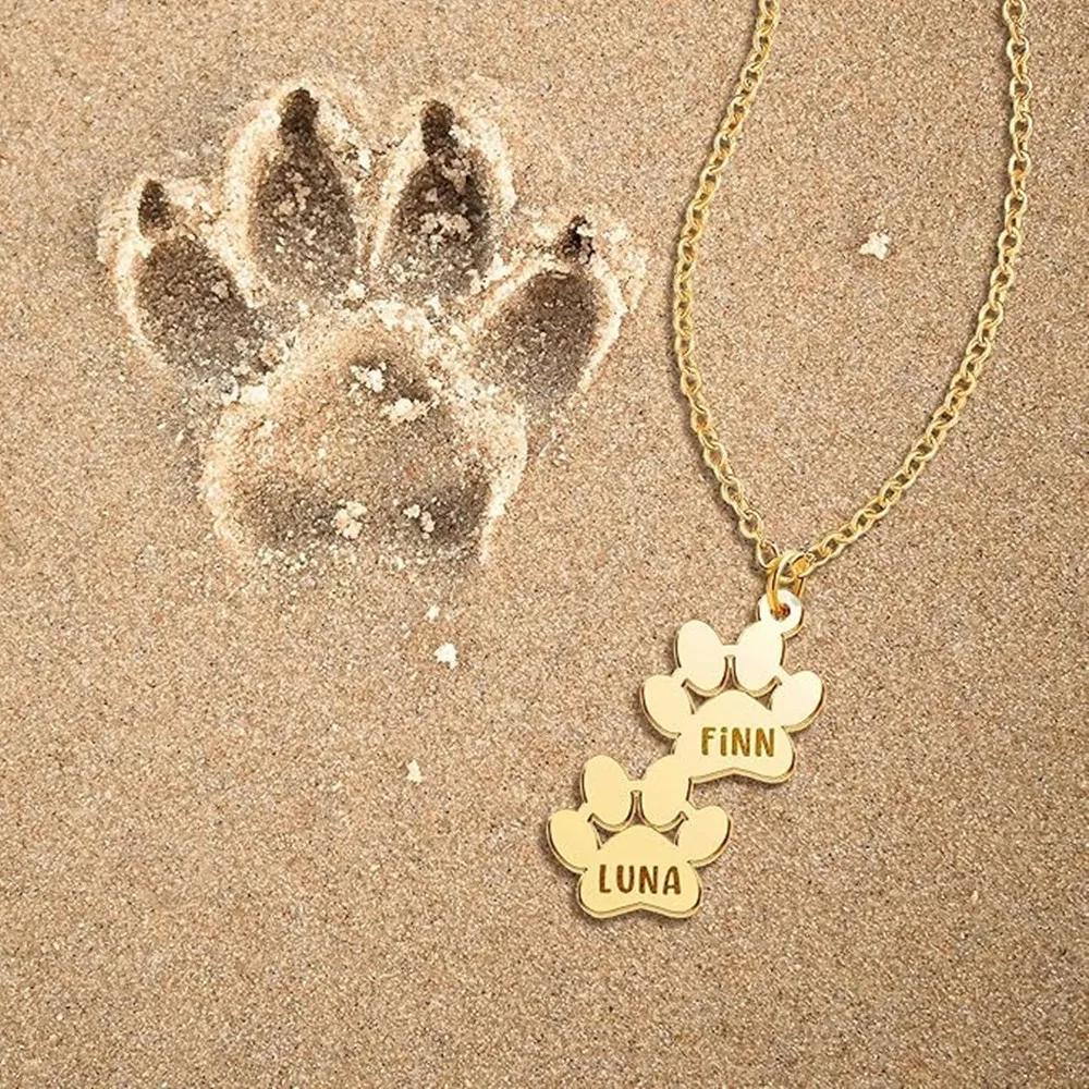 Customized Paw Print Necklace Personalized Pet Jewelry Custom Engraved Dog Cat Paws Necklaces Pendant Memorial Gift ﻿