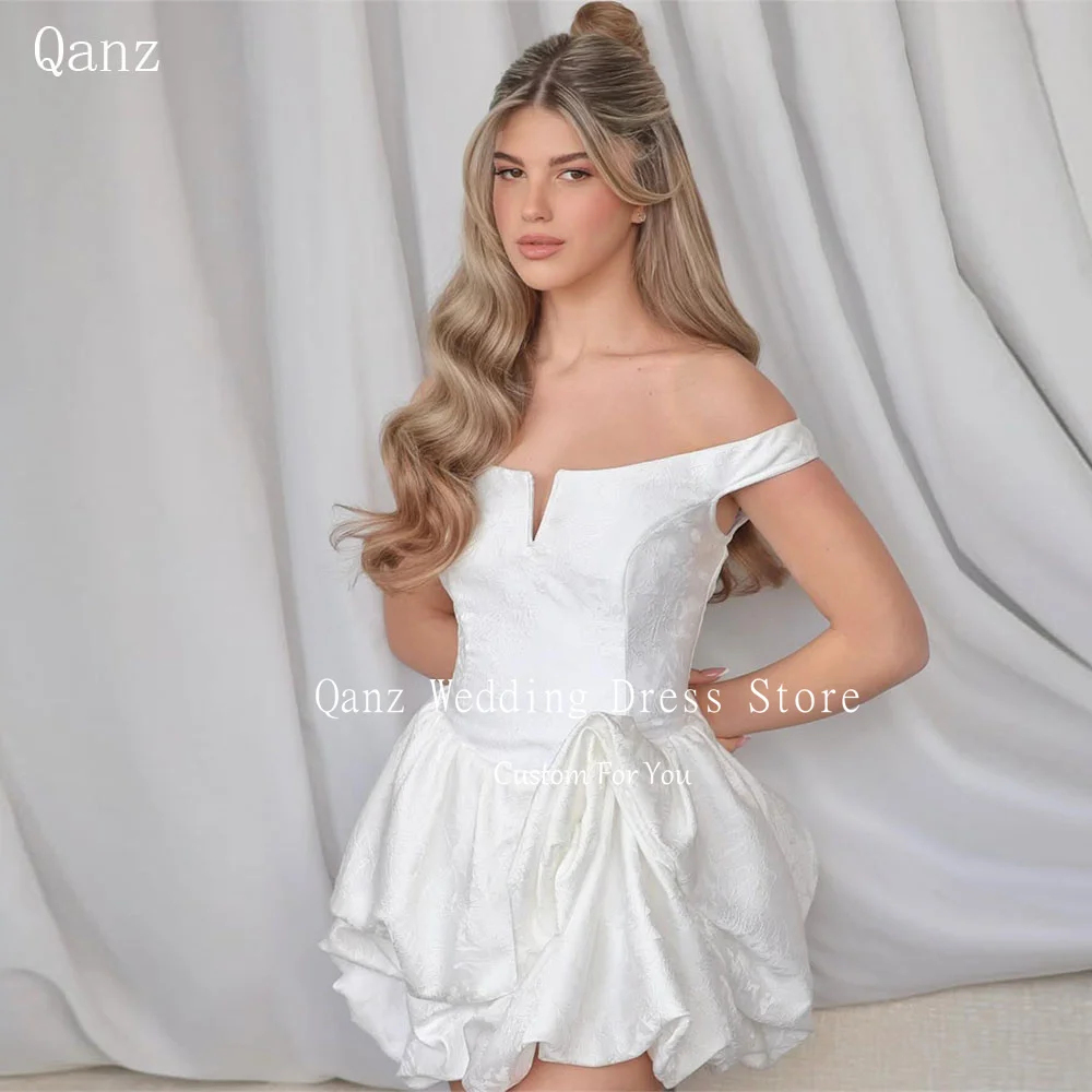 Vestido de novia Qanz Ivory con hombros descubiertos, corto, línea A, con volantes, mini, para mujer, vestidos de novia civiles, personalizados
