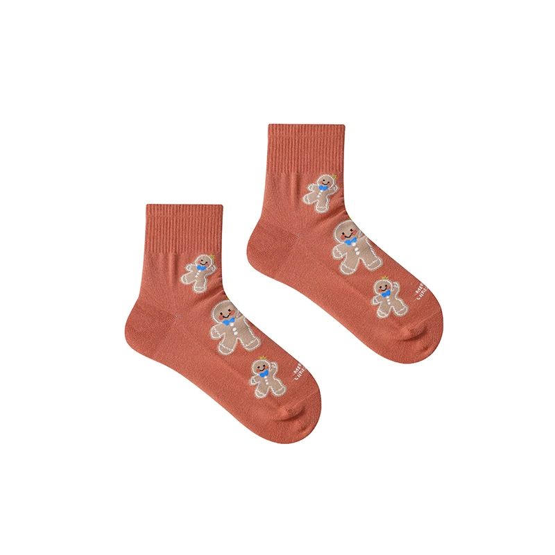 ELFSACK 2025 الشتاء الوافدين الجدد سانتا كلوز الزنجبيل رجل الجرافيك الكاحل الجوارب للنساء