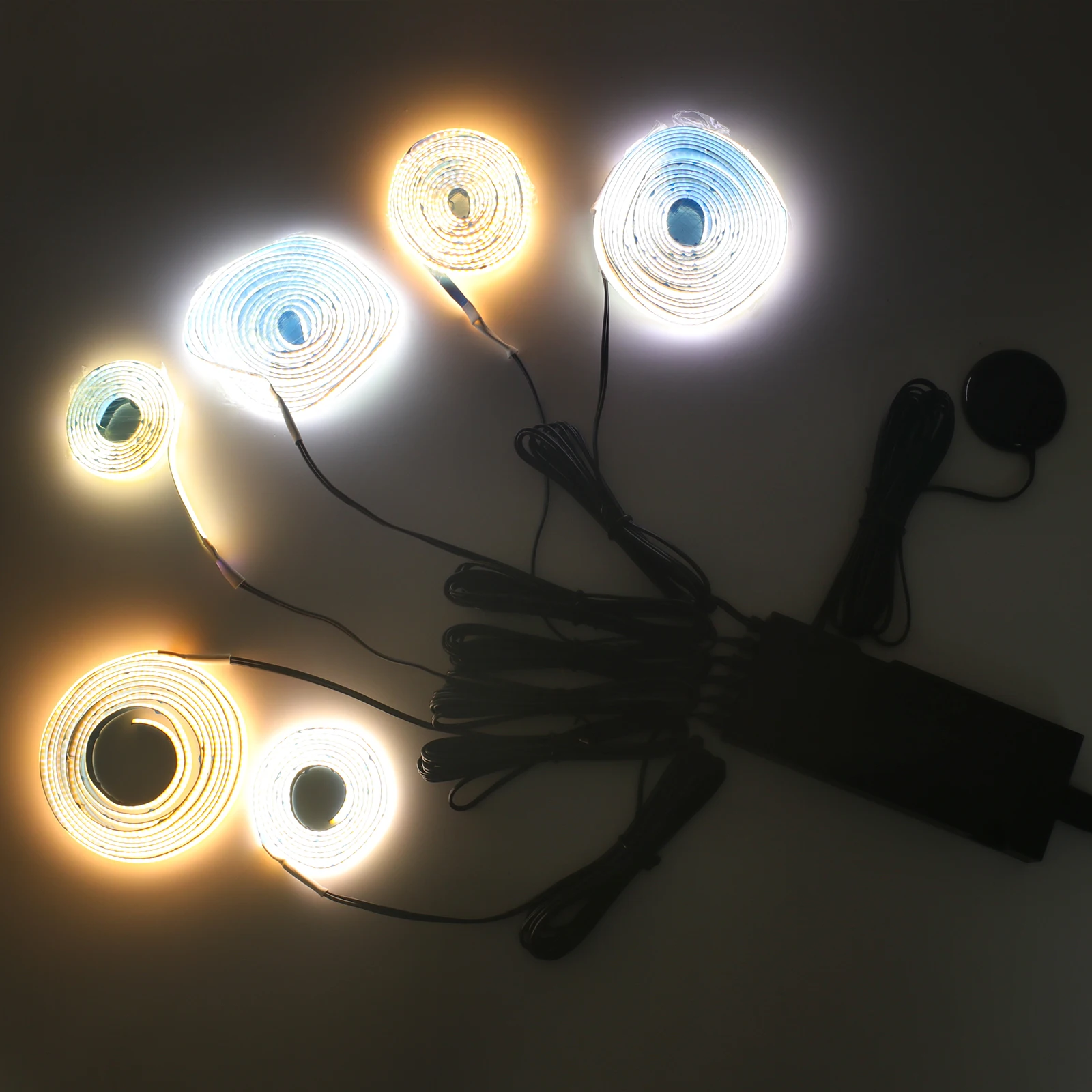 12V Under Cabinet COB LED Strip Light Collection Display Closet Bookcase Wardrobe Lamp Tape Penetrable Wood Dimmer Touch Sensor