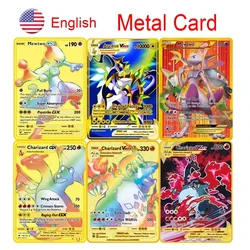 Englisch Pokemon Karten Gold DIY Metall karte harte Eisen Karten Pikachu Mewtwo GX Charizard Vmax Paket Spiel Kampf Sammlung Geschenke