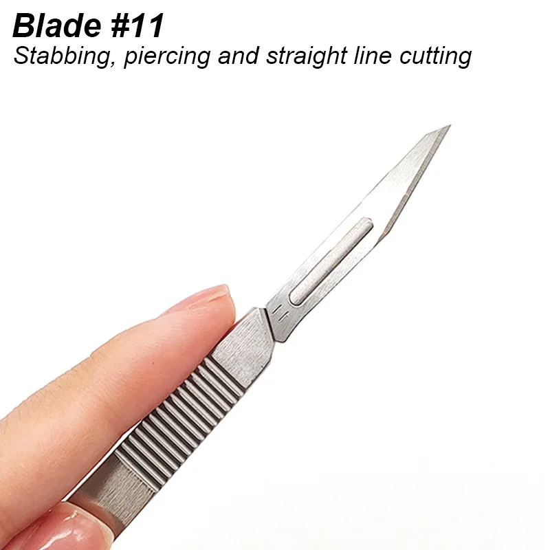 Stainless Steel Scalpel Knife Blade No. 11 Set Handle Long Thick Changeable Disposable Cutter Craft Hobby Wood Carve Surgery Lab