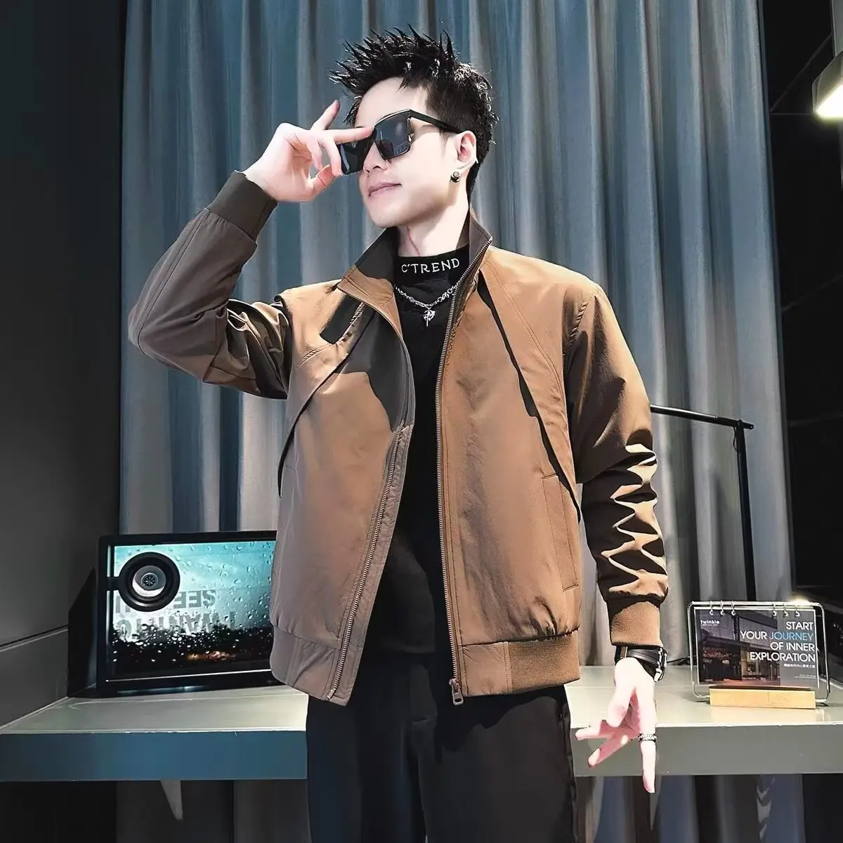 Abbigliamento da lavoro alla moda da uomo slim fit Jaet Autunno Inverno Street Sle Capispalla Casual sciolto in poliestere Chiusura lunga con cerniera