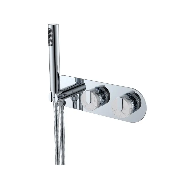 New Arrival Luxury High Quality Marble And Knurling Handle Brushed Gold Shower Mixer