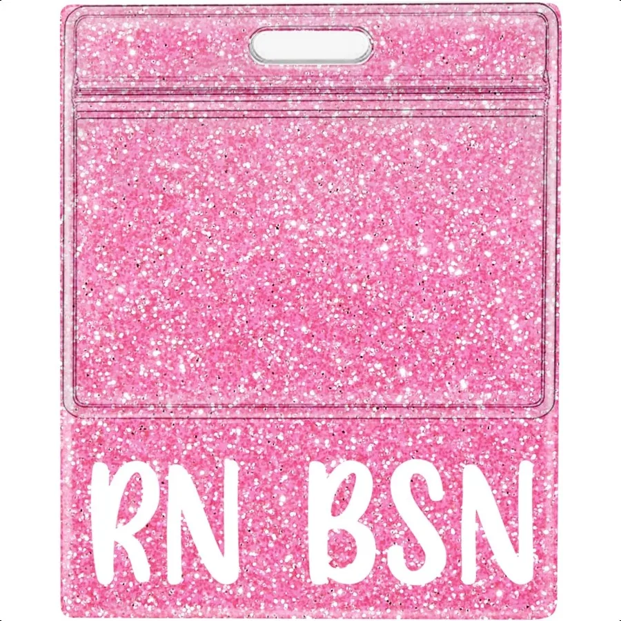 Porta carte di grandi dimensioni RN BSN Badge Buddy XL Bachelor of Science infermiera infermieristica Accessori Glitter Pink ID orizzontale Identifica