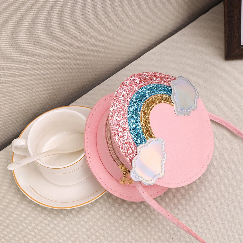 Children's Sequins Rainbow Crossbody Bag 2023 New Cartoon Cute Coin Purse Female Mini Messenger Bag Coin Purse Clutch Bag