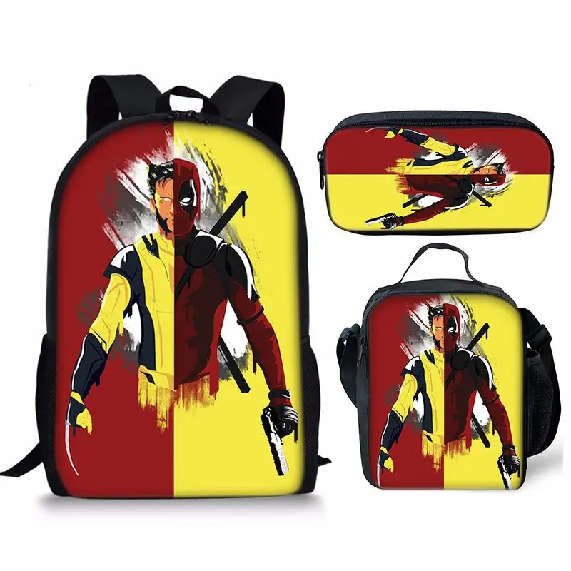 Nuovo Disney Deadpool 3 pacchetto di tre pezzi pacchetto studente borsa per il pranzo portatile borsa per penna di cancelleria zaino di stoccaggio