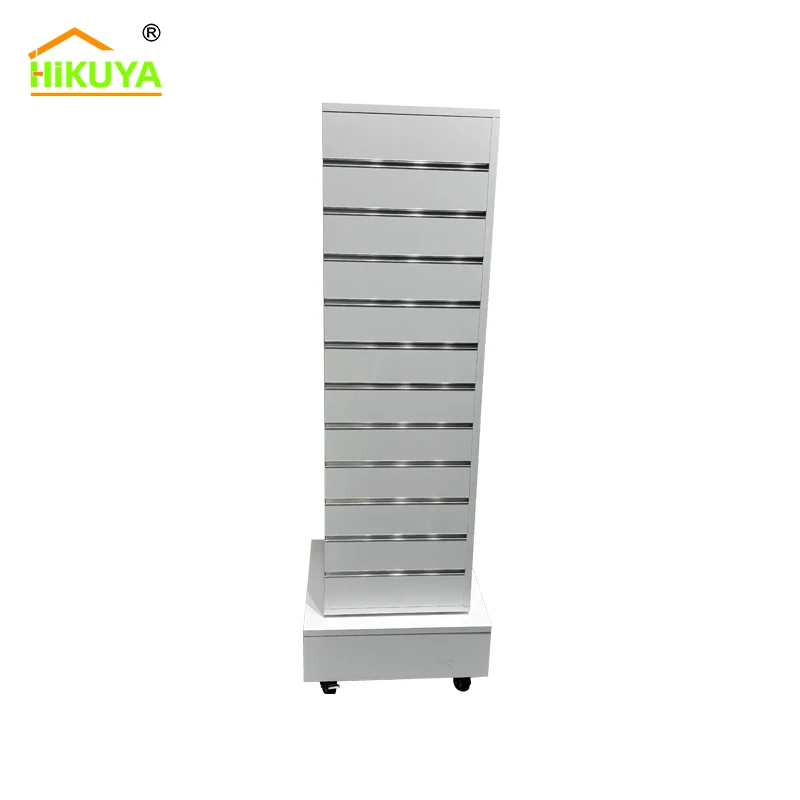 Custom.HIKUYA Rak Display Slatwall Putar MDF Kustom Dengan Rak Display Perhiasan 4 Sisi Logam Rak Display Slatwall Putar T