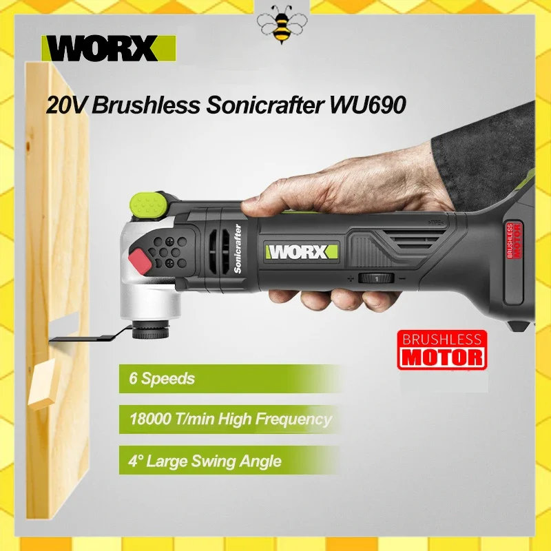 Worx WU690 20v Brushless Motor Sonicrafter Oscillating Multi-Tool SDS Chuck 6 Speeds（Without battery and charger）