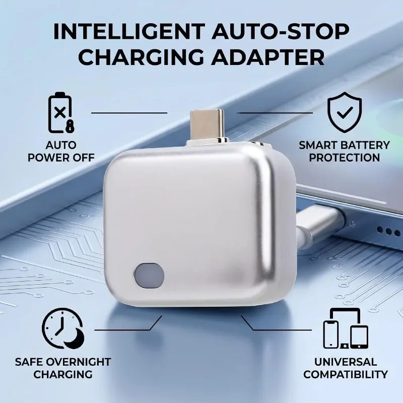 Full‑Charge Auto Disconnect Charger Protector Type‑C Auto Power‑Off Adapter Anti‑Overcharge Protection Mobile Phone Charging