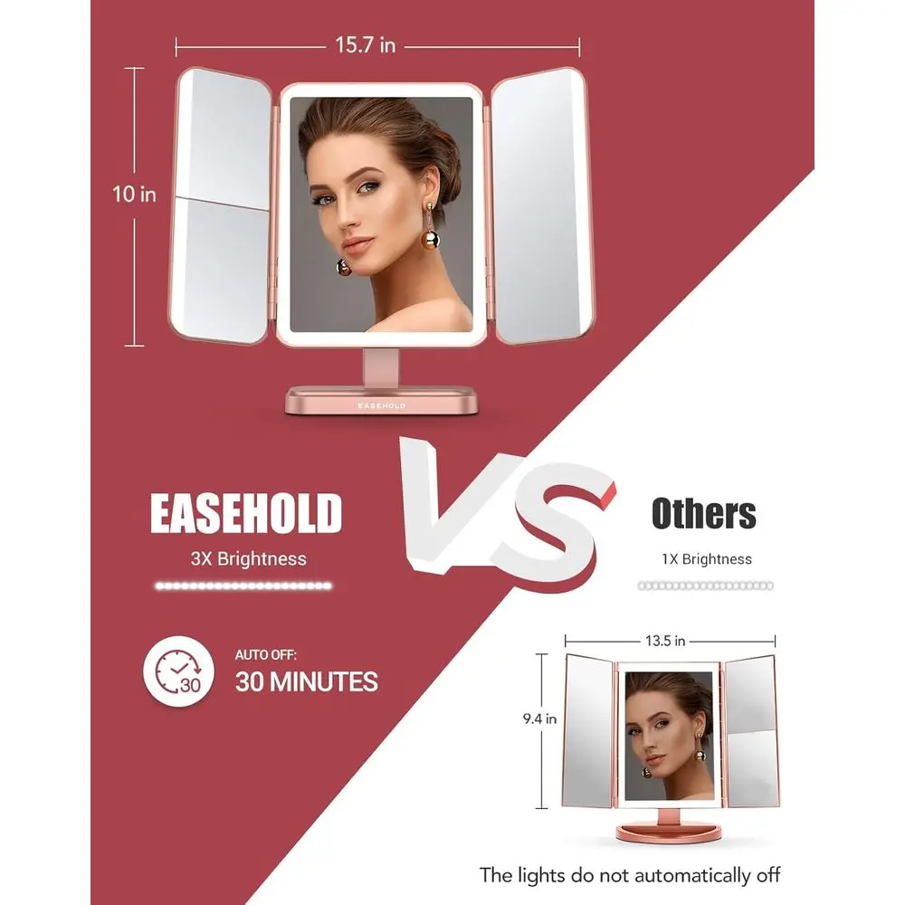 Miroir de courtoisie éclairé avec 116 LED, lumière tricolore, grossissement 2X/3X/10X, batterie 5000mAh, commande tactile, miroir de maquillage G