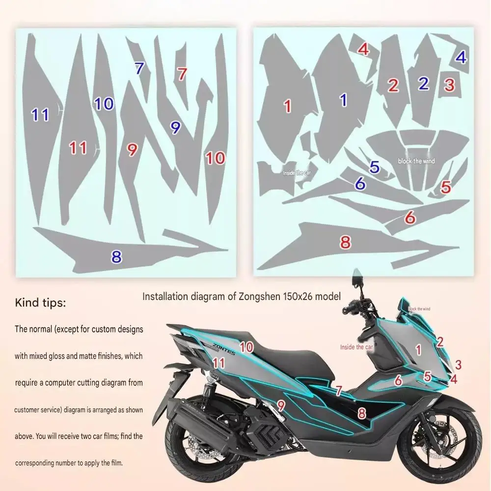 For 2026 ZONTES 150X invisible car wrap film modification parts, fuel tank protection stickers, motorcycle body accessories