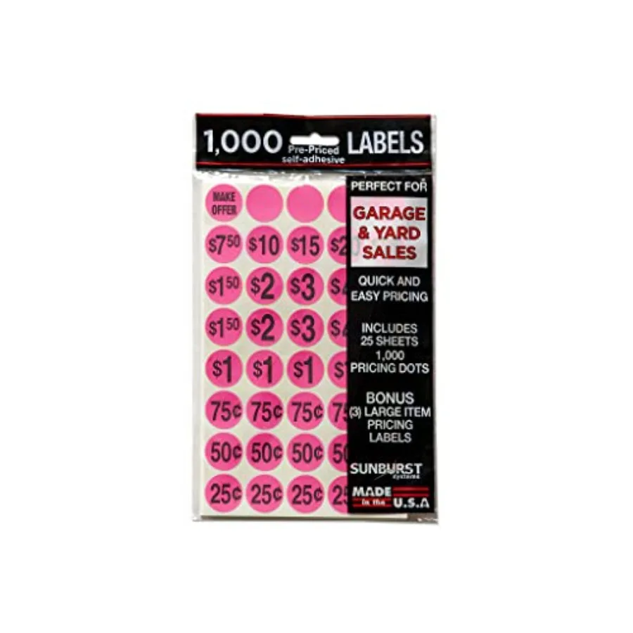 

7035 Priced Garage Sale Stickers 1 000 Count Pre-Printed Labels Pink Garage Sale Price Tags for Events and Sales