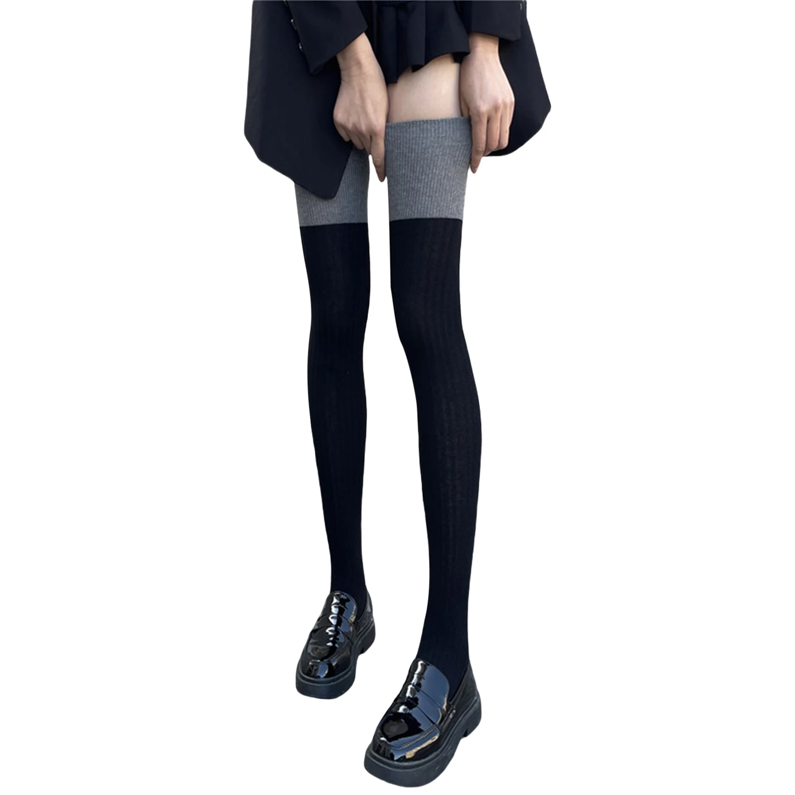 

Women Thigh High Socks Elastic Soft Contrast Color Winter Hold-up Stockings Compression Socks for Daily
