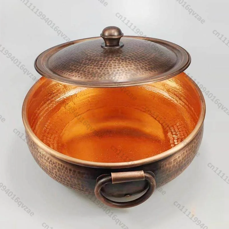 Red Copper Pot Handmade Thickened Old-fashioned Hot Pot Household Commercial Mutton Soup Pot Gas Induction Cooker