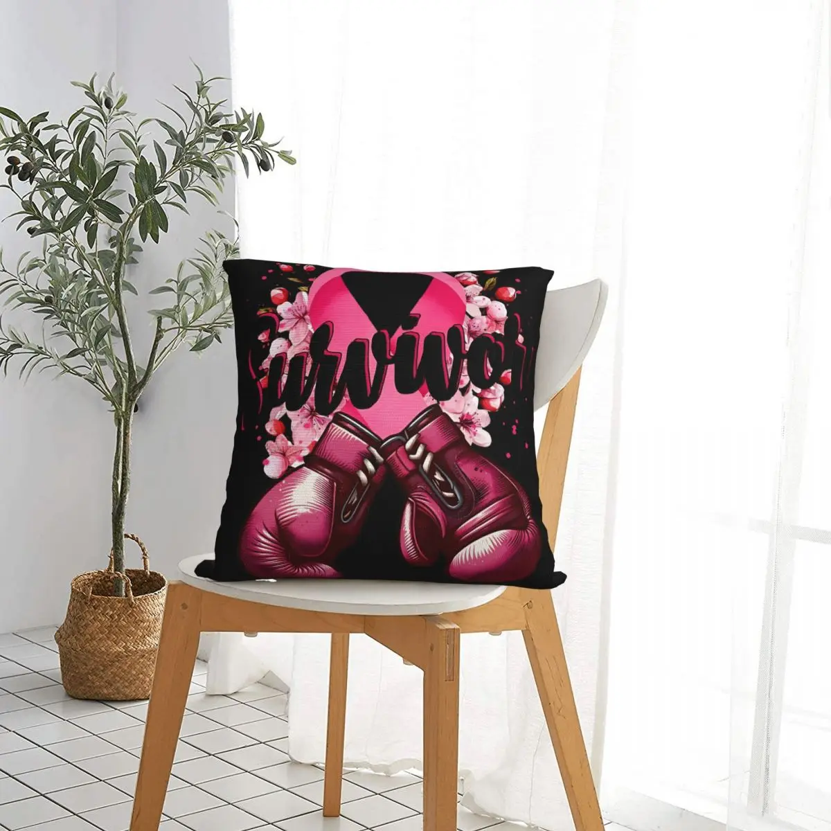 Blossom Breast Cancer Warrior Survivor Pillowcases Polyester Car Cushion Cover Creative Decorative Pillow Cover 45*45