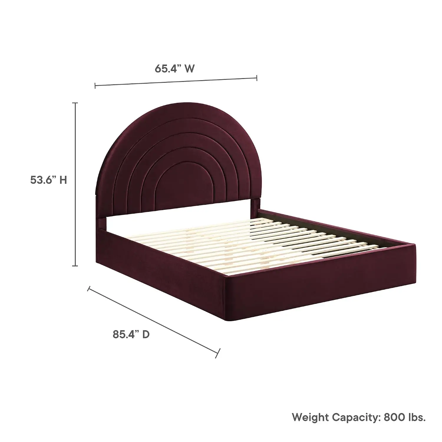 Velvet Platform Bed Queen Size Arch Padded Headboard Plinth Base Upholstered Bed Frame, Customized - view 2