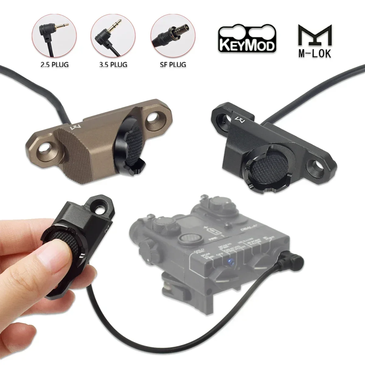 Surefire-interruptor de presión remoto M300 M600 UNITY, botón de 2,5/3,5mm/enchufe SF para Mlok Keymod, Riel de 20mm para láser DBAL-A2 PEQ15