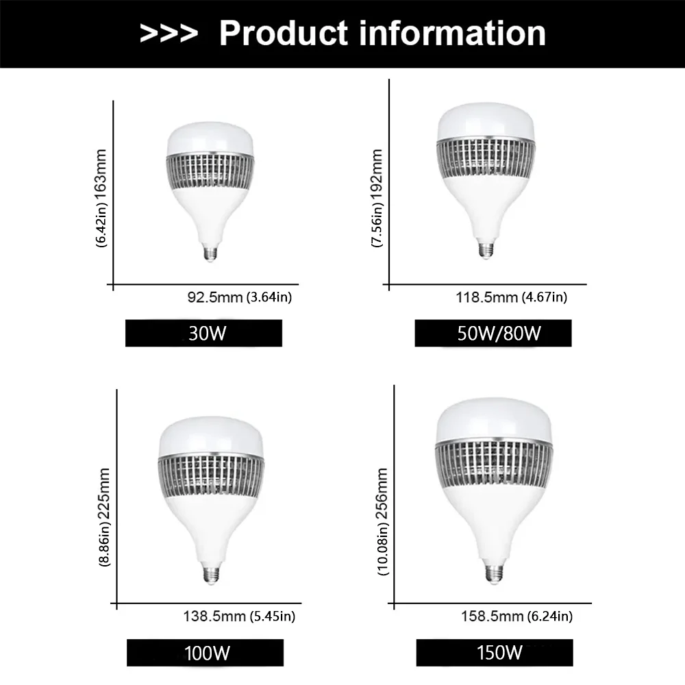 LED E27 High Power Bulb Light 150W 100W 80W  50W 30W AC220V 230 240V Spotlight Lampada LED Bombillas Lamp