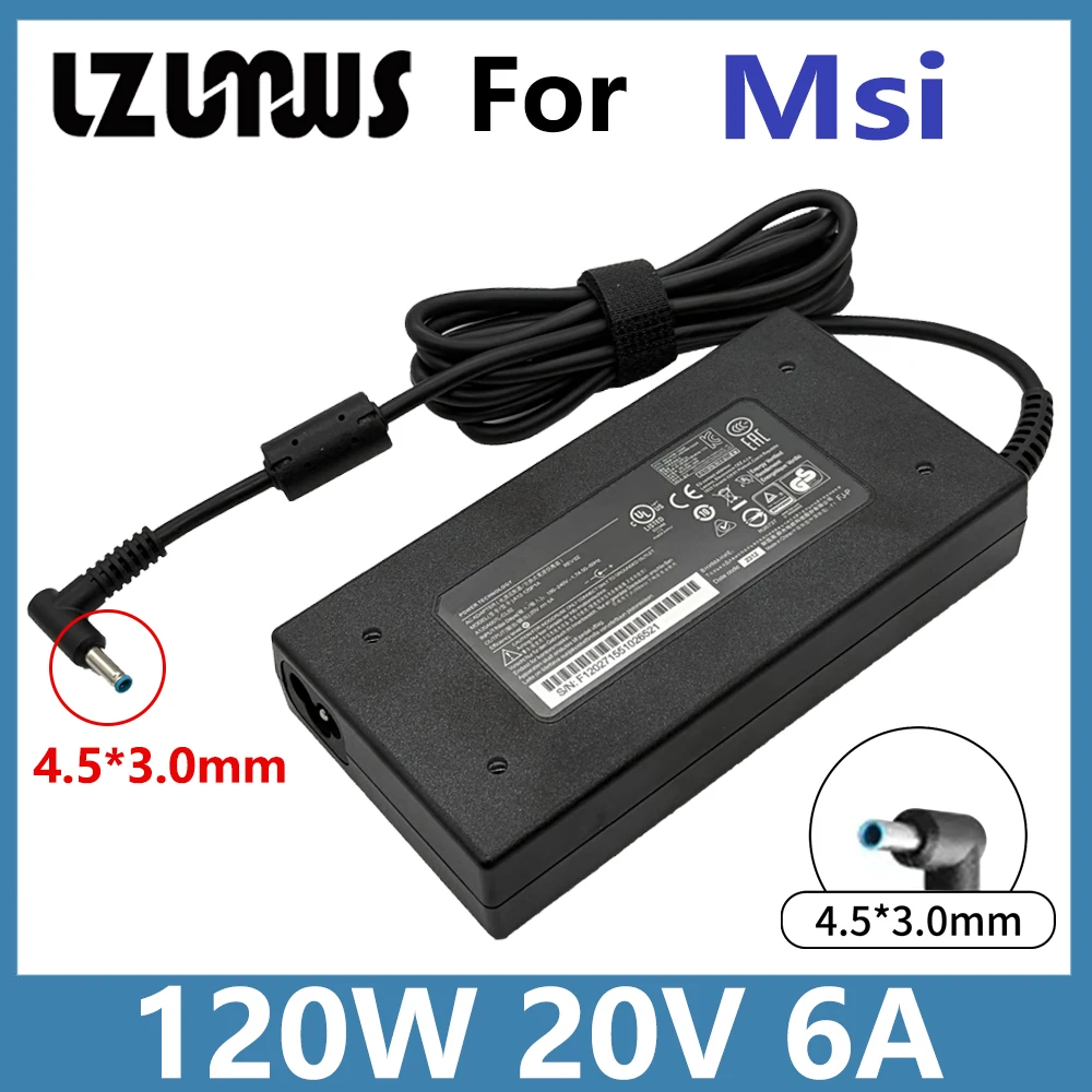 120W 20V 6A AC Laptop Power Adapter For MSI GF63 GV15 GV15-Thin-11SC GF63 Thin 10 11 12Th Intel Core MS-16R5 MS-16R6 MS-16R7