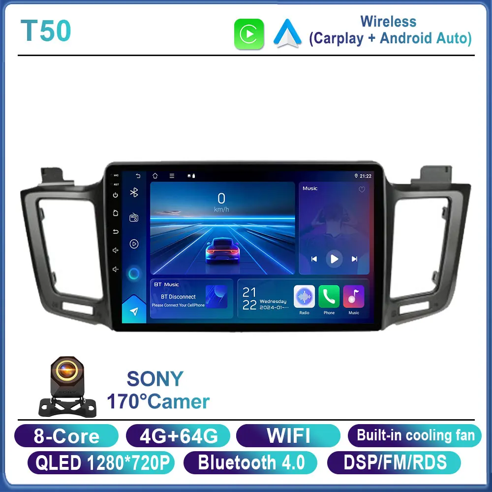 Android 14 autoradio voor Toyota RAV4 2014 2015 2016 2017 2018 LHD, touchscreen, Auto Carplay, DSP, GPS, QLED scherm, WIFI, geen 2Din DVD