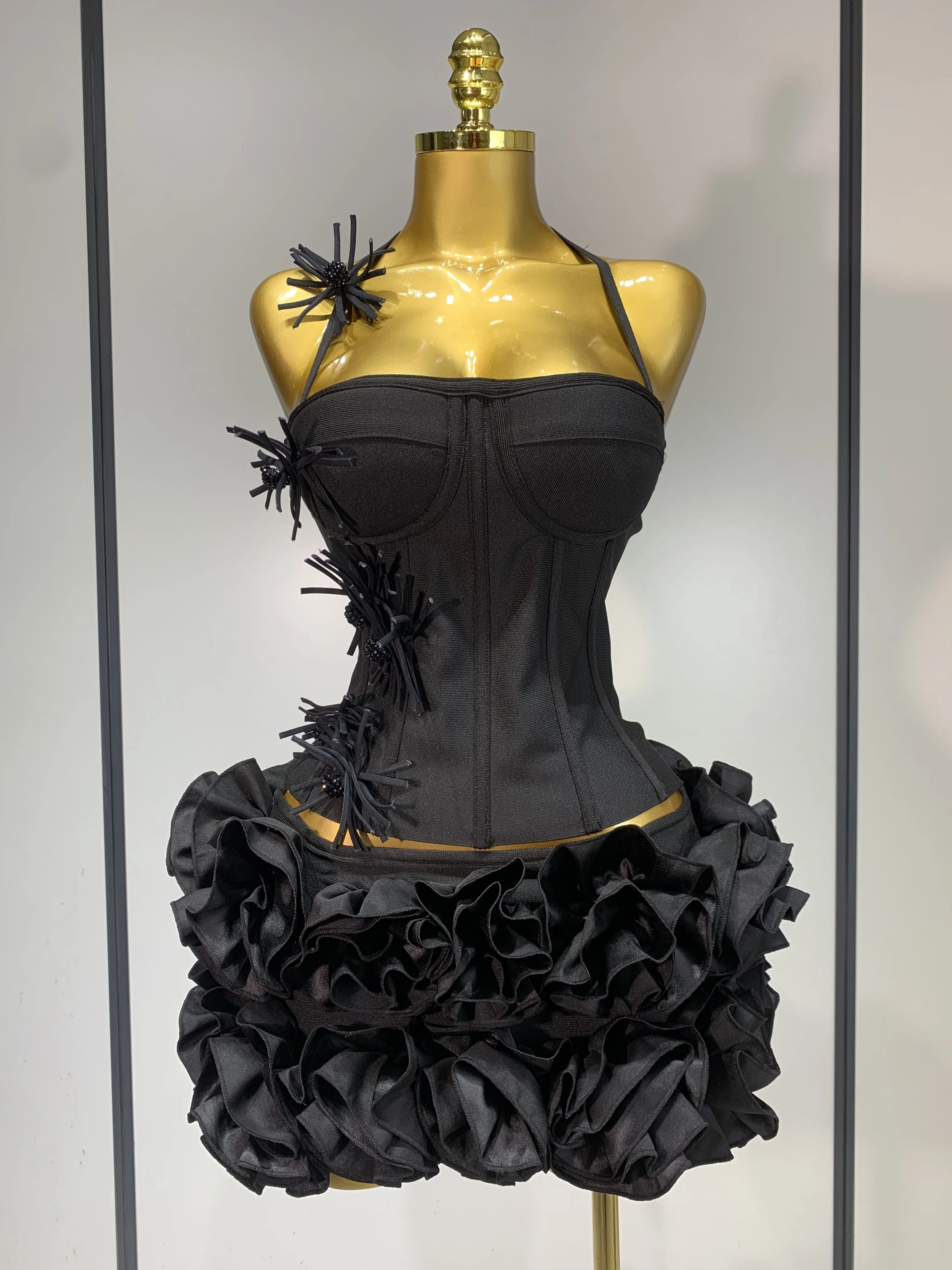 Vestido de fiesta con cuello Halter para mujer, conjunto de dos piezas para fiesta y Club de celebridades, traje elegante de lujo para fiesta de cumpleaños