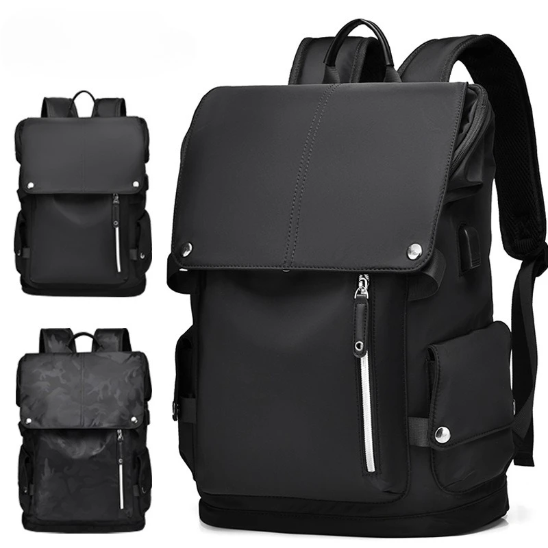 

Lightweight waterproof leather simple business solid color tooling shoulder men's and students' schoolbags computer backpacks