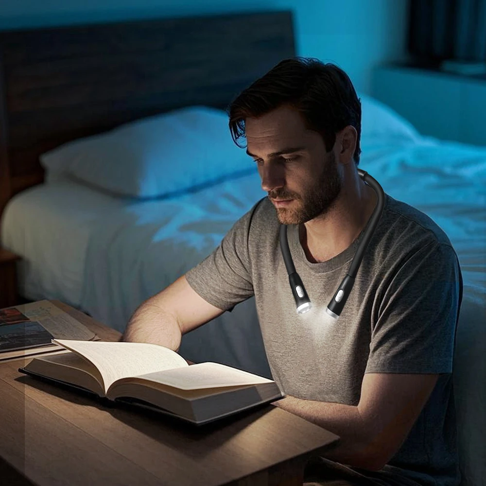 LED-Leselampe zum Aufhängen am Hals, USB wiederaufladbar / AAA-Augenschutz, Buchlicht für nächtliches Lesen, Laufen, Stricken, Wartung – Detail 6