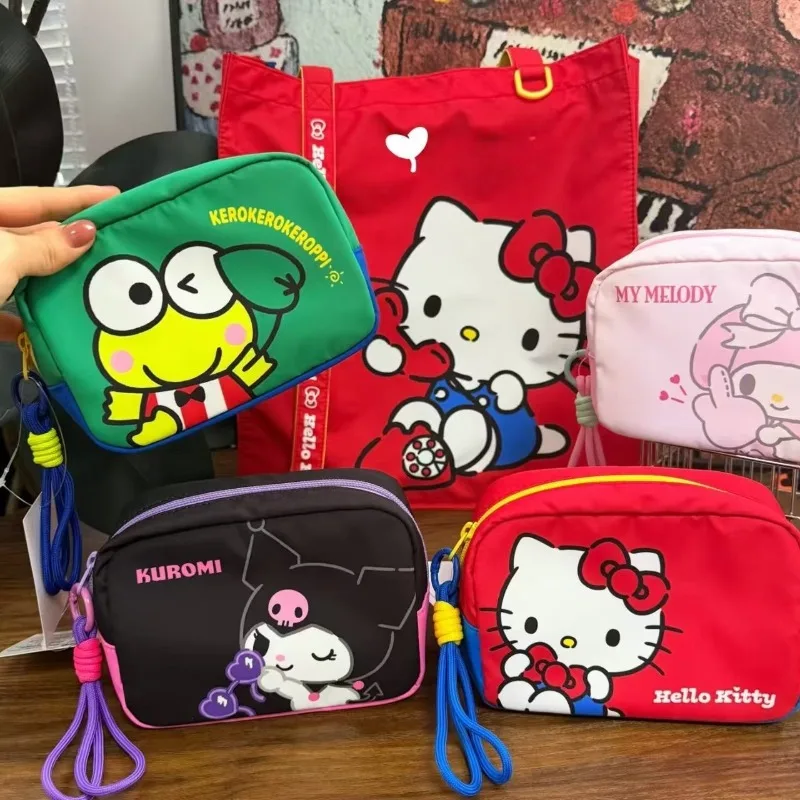 

HelloKitty anime peripheral cosmetic bag, cute portable mobile phone bag, Kuromi Melody zipper bag, girls storage bag