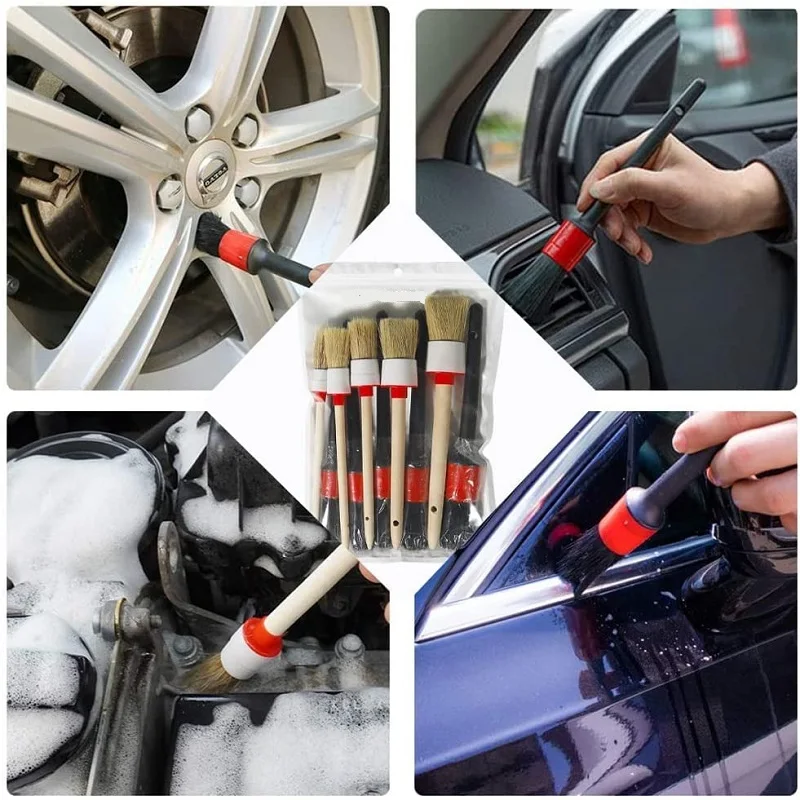 

10pc Pig Hair Detailing Brush Car Cleaning Brushes Set Cleaning Wheel Tire Brush Car Wash tool Air Vents Dashboard Detail Brush