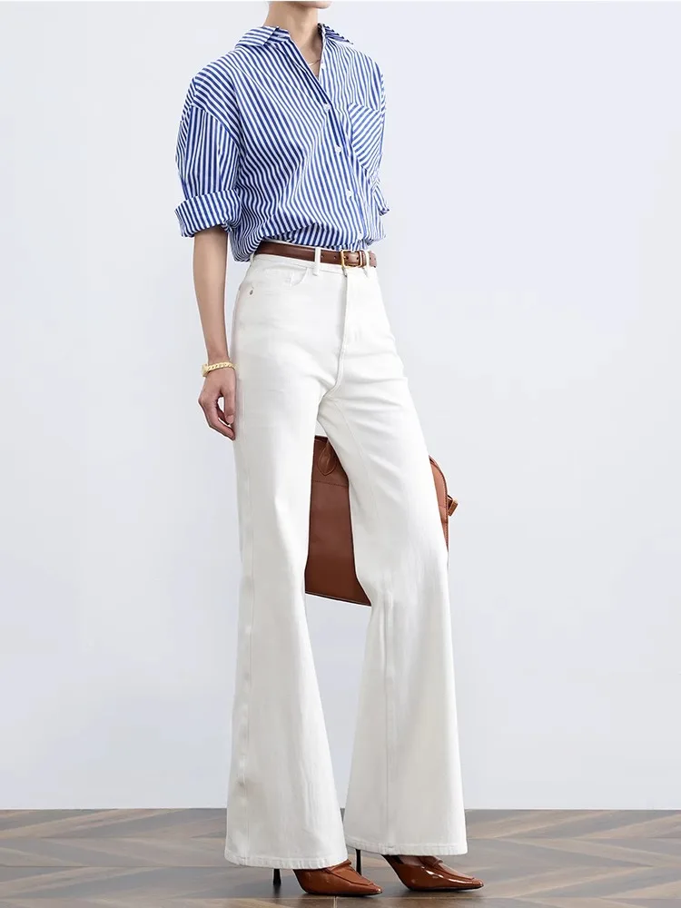 

High Waist Bell Bot Jeans Women's Summer Thin Slimming Loose Fit Casual Sle Cotton Blend Denim High Waist Bell Pants