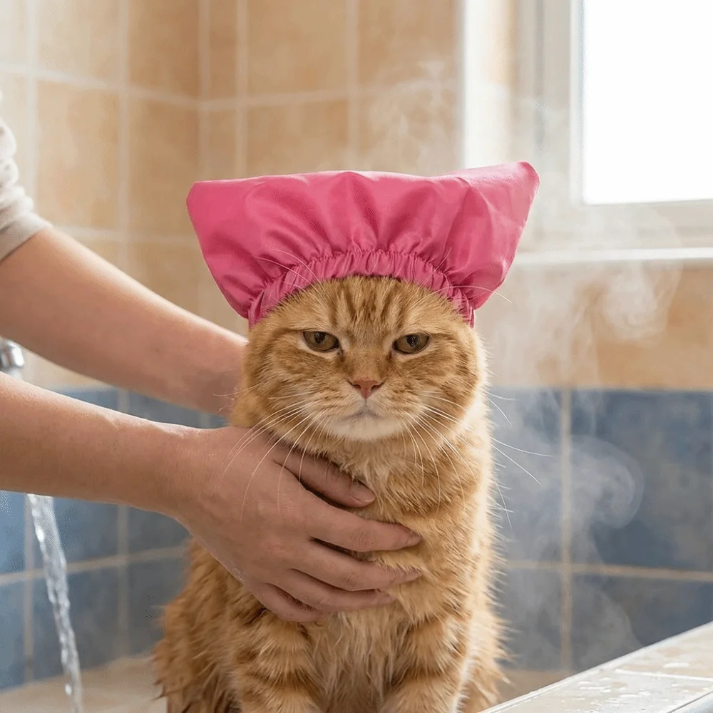 

Waterproof Cat Bath Shower Cap Comfortable Elastic Headgear Pet Bathing Ear Cover Reusable Ear Protection Dog Bathing Hat