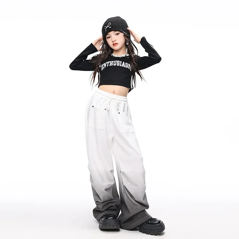 

New Hip Hop Girls Cool K-pop Crop Tops Street Dance Letters Joggers Pants Kids Streetwear Jazz Costumes Girls Group Clothes Sets