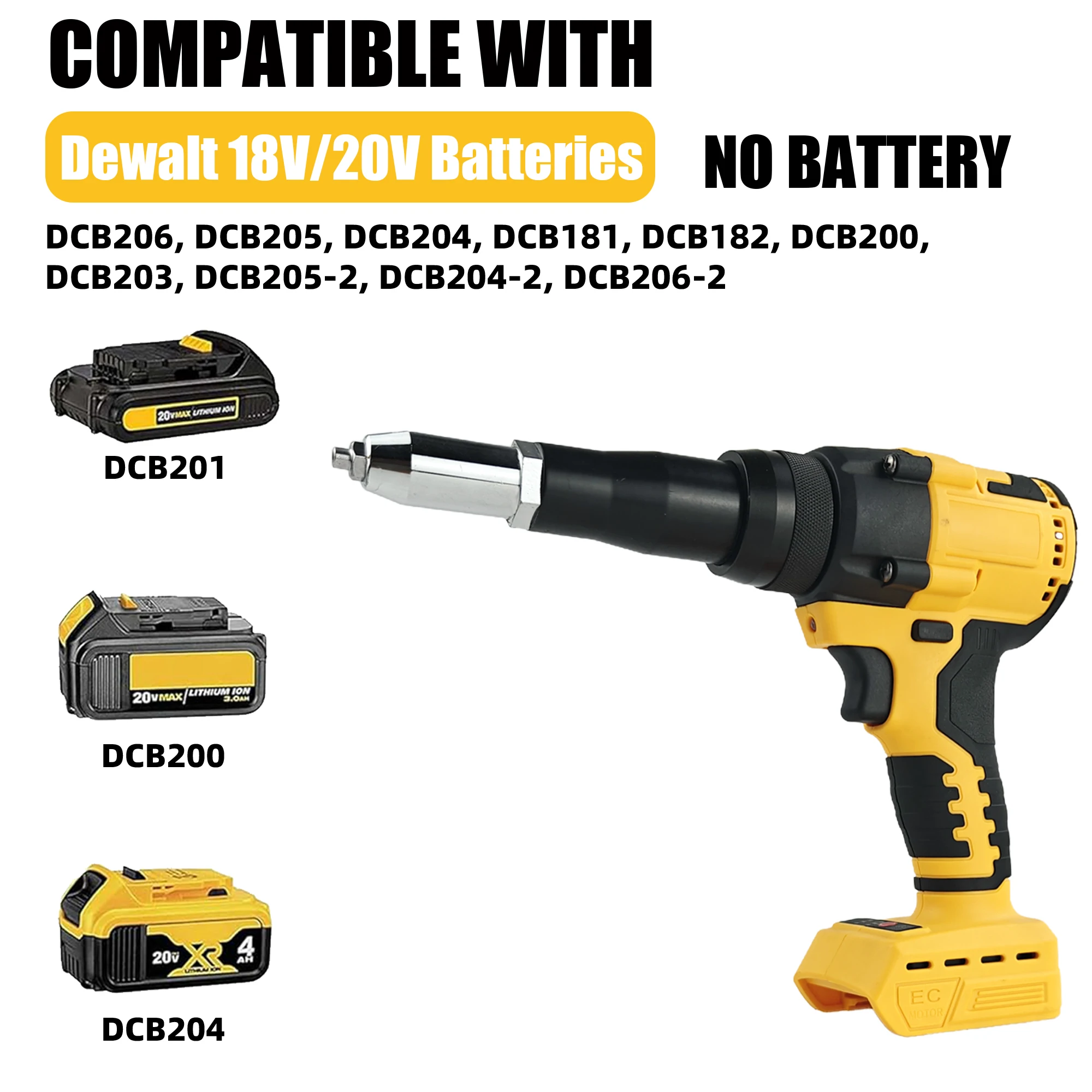 Brushless Electric Rivet Gun 2.4mm-4.8mm Automatic Riveter Rivet Hand Tool with LED Light (Batteries not included)