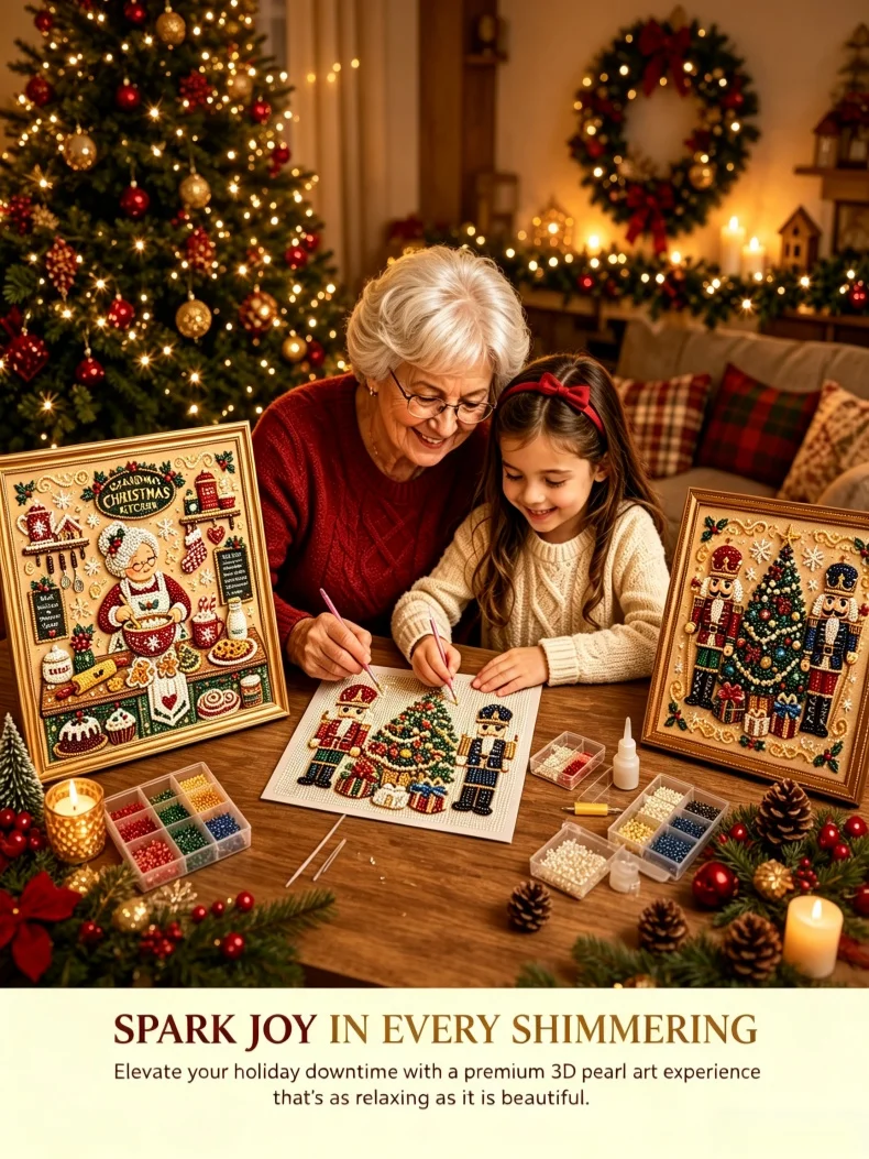 Weihnachts-Perlen-Diamantmalerei-Kunstset mit Rahmen, DIY-Perlen-Bastelset für Erwachsene, Anfänger, Heimdekoration, Wandkunst, Partygeschenk – Detail 1