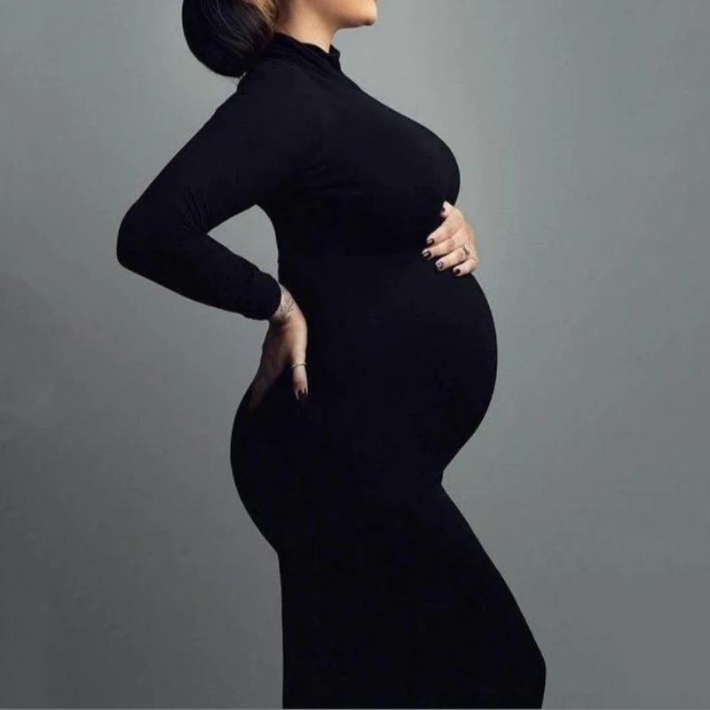 

Облегающее платье для беременных с высоким воротом и длинными рукавами, эластичное повседневное платье для беременных