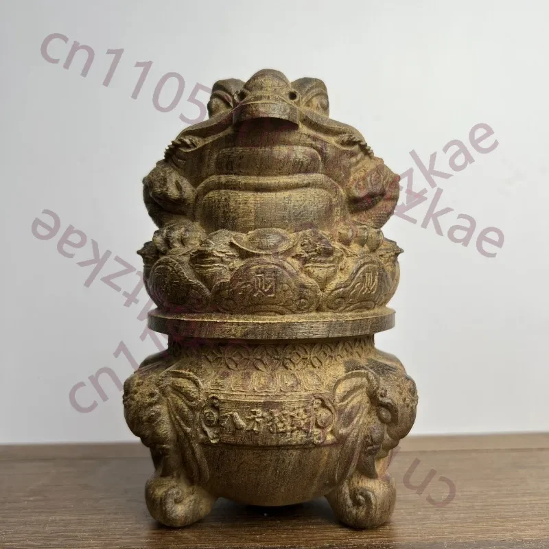 Hand-Carved Agarwood Toad Wealth Pot - 5.7