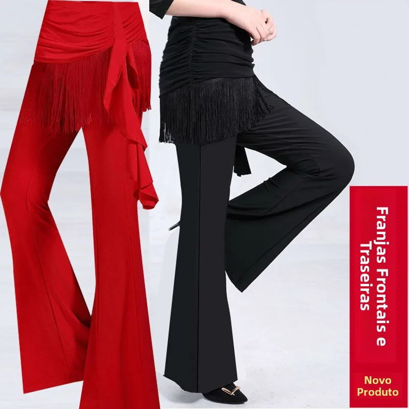 new-women's-square-dance-pants-crystal-linen-elastic-practice-trousers-front-back-fringe-micro-flared-pants-modern-dance