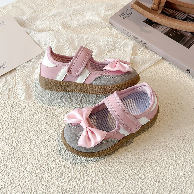 Spring Autumn Toddler Kids Girls Bow Decor Casual Sneakers Soft Anti-Slip Sole Breathable Lightweight for Daily Walking Outdoor