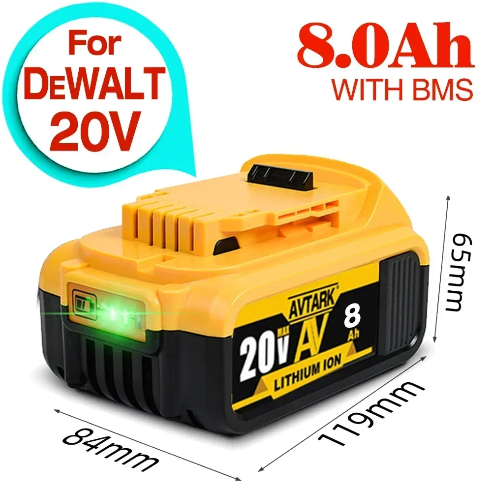 

20V 5.0Ah/6.0Ah/8.0Ah for Dewalt DCB200 Battery Replacement Battery Compatible with DCB206 DCB207 DCB204 DCB203 +battery charger