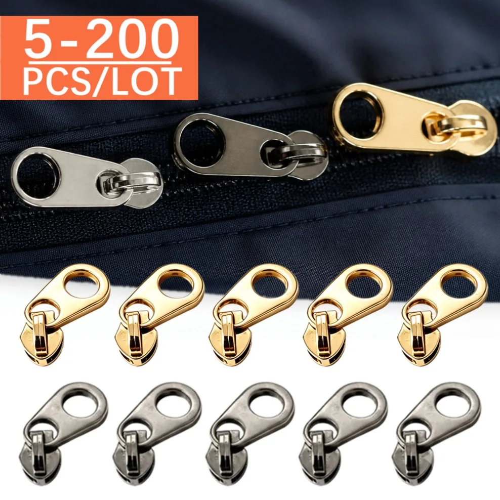 5/100/200Pcs 3#5# Zipper Slider for Nylon Zip Tape Coil Zippers Puller Head Bag Clothes Zips Repair Kits Sewing Accessories