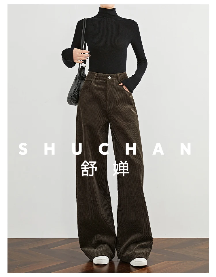 

Fleece [Retro Maillard] Extended Corduroy Pants Women's Wide-leg Pants Tall Straight Casual Pants 100% Cotton