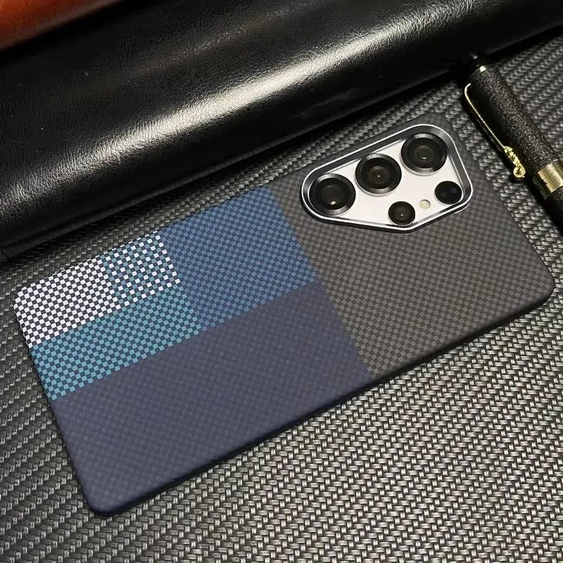 

Texture Carbon Fiber Shockproof MagSafe Phone Case For Samsung S25 S24 S23 Ultra Plus Metal Lens Wireless Charging Frosted Cover