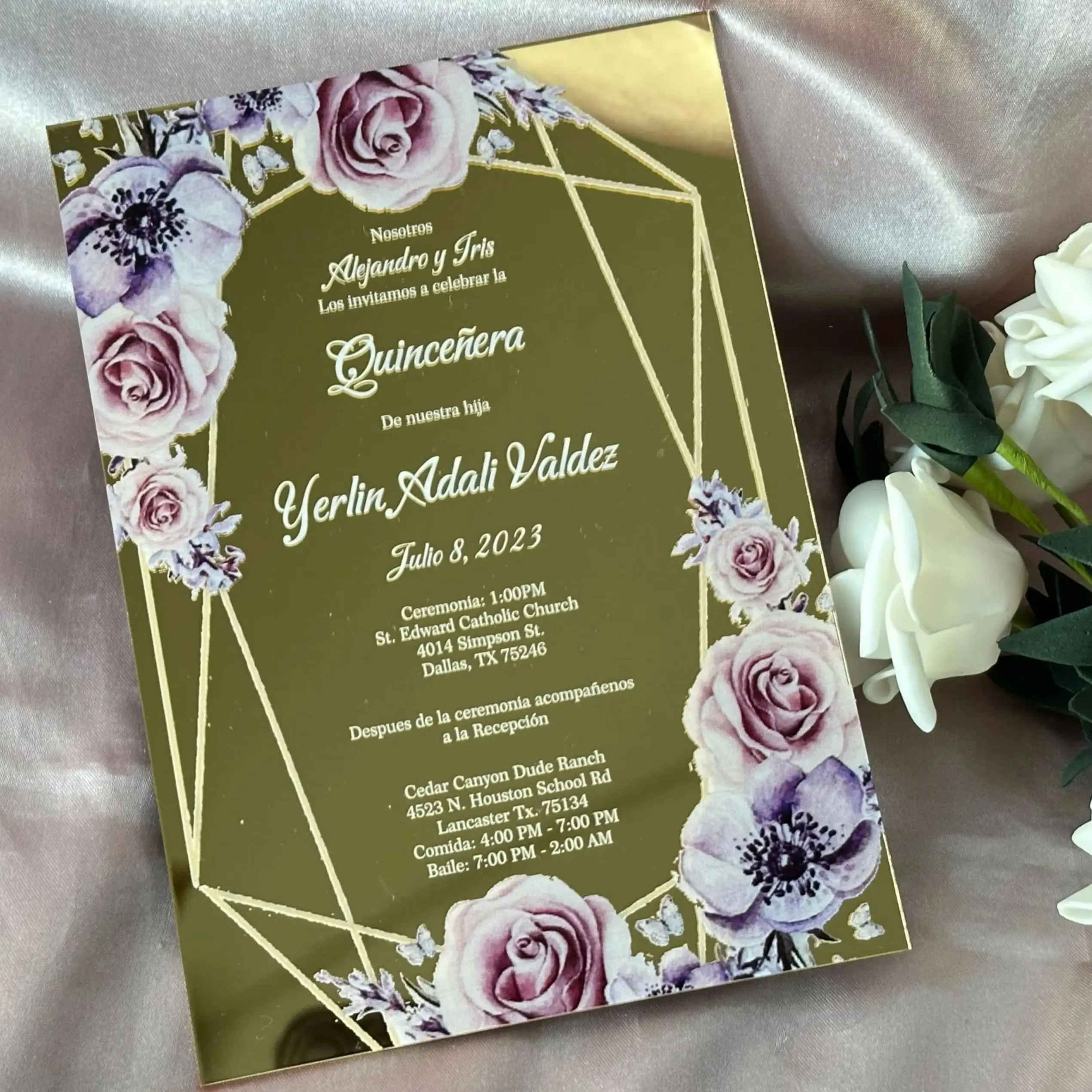 

10pcs Custom Acrylic Quinceanera Invitation,Mirror Gold,Rose Gold Acrylic 16th Birthday Invitation for Party Favor Decoration